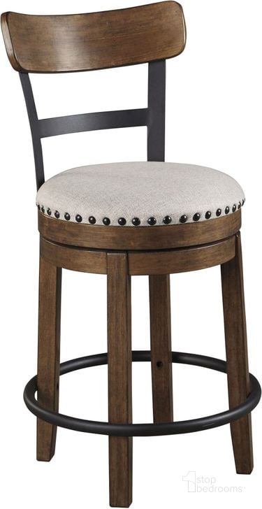 The appearance of Valebeck Beige Upholstered Swivel Barstool designed by Signature Design by Ashley in the industrial interior design. This brown piece of furniture  was selected by 1StopBedrooms from Valebeck Collection to add a touch of cosiness and style into your home. Sku: D546-424. Material: Fabric. Product Type: Barstool. Image1