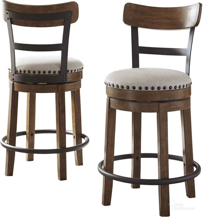 Valebeck Beige Upholstered Swivel Barstool by Ashley Furniture