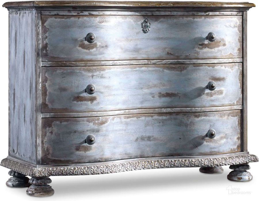 The appearance of Chatelet Light Blue Chest designed by Hooker in the traditional interior design. This blue piece of furniture  was selected by 1StopBedrooms from Chatelet Collection to add a touch of cosiness and style into your home. Sku: 5851-85001. Material: Wood. Product Type: Chest. Image1