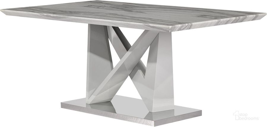 The appearance of D844Dt Dining Table Grey Marble designed by Global Furniture USA in the modern / contemporary interior design. This marble piece of furniture  was selected by 1StopBedrooms from D844Dt Collection to add a touch of cosiness and style into your home. Sku: D844DT-GREY MARBLE-B;D844DT-GREY MARBLE-T;D844DT-GREY MARBLE-FR. Table Base Style: Trestle. Product Type: Dining Table. Table Top Shape: Rectangular. Material: Stainless Steel.