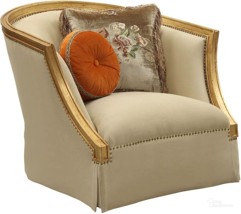 The appearance of Daesha Antique Gold Chair designed by ACME in the transitional interior design. This gold piece of furniture  was selected by 1StopBedrooms from Daesha Collection to add a touch of cosiness and style into your home. Sku: 50837. Material: Fabric. Product Type: Living Room Chair. Image1
