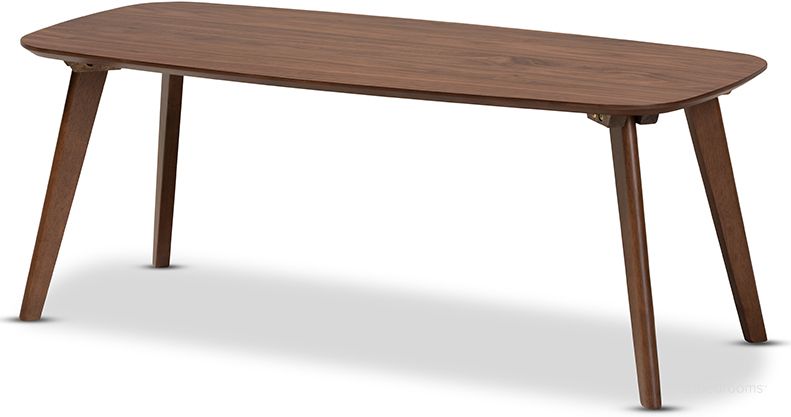 The appearance of Dahlia Mid-Century Modern Walnut Finished Coffee Table designed by Baxton Studio in the modern / contemporary interior design. This walnut piece of furniture  was selected by 1StopBedrooms from Dahlia Collection to add a touch of cosiness and style into your home. Sku: Dahlia-Walnut-CT. Product Type: Coffee Table. Material: Rubberwood. Image1