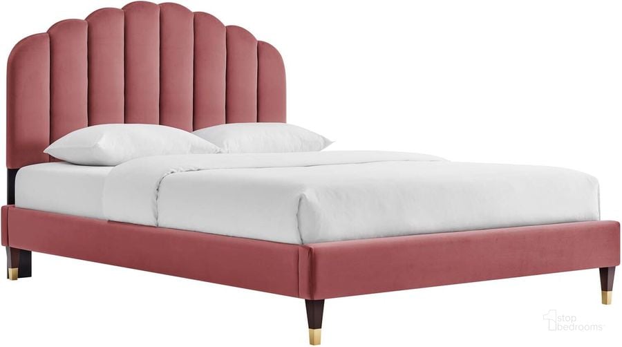 The appearance of Daisy Performance Velvet Queen Platform Bed In Dusty Rose MOD-6288-DUS designed by Modway in the modern / contemporary interior design. This dusty rose piece of furniture  was selected by 1StopBedrooms from Daisy Collection to add a touch of cosiness and style into your home. Sku: MOD-6288-DUS. Bed Type: Platform Bed. Product Type: Platform Bed. Bed Size: Queen. Material: MDF. Image1