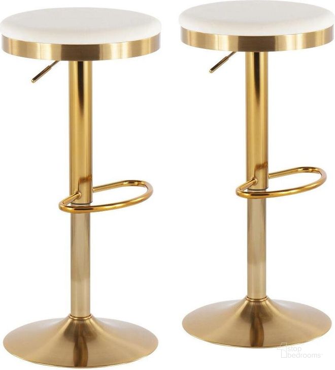 The appearance of Dakota Contemporary Upholstered Adjustable Barstool In Gold Steel And Cream Velvet - Set Of 2 designed by Lumisource in the modern / contemporary interior design. This cream velvet piece of furniture  was selected by 1StopBedrooms from Dakota Collection to add a touch of cosiness and style into your home. Sku: BS-DAKOTA AUVCR2. Product Type: Barstool. Material: Velvet. Image1
