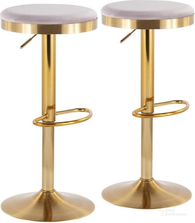 The appearance of Dakota Contemporary Upholstered Adjustable Barstool In Gold Steel And Silver Velvet - Set Of 2 designed by Lumisource in the modern / contemporary interior design. This silver piece of furniture  was selected by 1StopBedrooms from Dakota Collection to add a touch of cosiness and style into your home. Sku: BS-DAKOTA AUVSV2. Product Type: Barstool. Material: Velvet. Image1