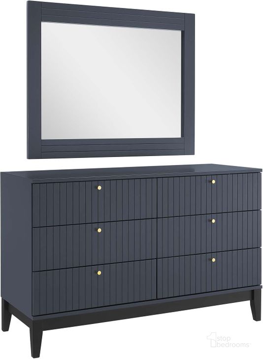 The appearance of Dakota Dresser and Mirror In Blue designed by Modway in the modern / contemporary interior design. This blue piece of furniture  was selected by 1StopBedrooms from Dakota Collection to add a touch of cosiness and style into your home. Sku: MOD-6960-BLU. Product Type: Dresser and Mirror. Material: Rubberwood. Image1