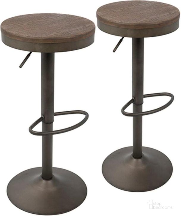 The appearance of Dakota Industrial Adjustable Barstool In Antique And Brown - Set Of 2 designed by Lumisource in the industrial interior design. This antique piece of furniture  was selected by 1StopBedrooms from Dakota Collection to add a touch of cosiness and style into your home. Sku: BS-DAK AN+BN2. Material: Wood. Product Type: Barstool. Image1