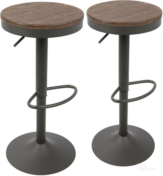 The appearance of Dakota Industrial Adjustable Barstool In Brown And Grey - Set Of 2 designed by Lumisource in the industrial interior design. This grey piece of furniture  was selected by 1StopBedrooms from Dakota Collection to add a touch of cosiness and style into your home. Sku: BS-DAK GY+BN2. Material: Wood. Product Type: Barstool. Image1