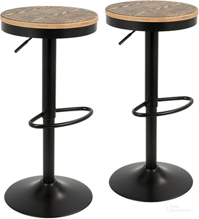 The appearance of Dakota Industrial Adjustable Barstool With Swivel In Black Metal And Brown Pressed, Wood Grain Bamboo - Set Of 2 designed by Lumisource in the industrial interior design. This black piece of furniture  was selected by 1StopBedrooms from Dakota Collection to add a touch of cosiness and style into your home. Sku: BS-TW-DAK BK2. Material: Wood. Product Type: Barstool. Image1