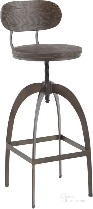 The appearance of Dakota Industrial Mid-Back Barstool In Antique Metal And Espresso Wood-Pressed Grain Bamboo designed by Lumisource in the industrial interior design. This antique metal piece of furniture  was selected by 1StopBedrooms from Dakota Collection to add a touch of cosiness and style into your home. Sku: BS-DAKMB ANE. Product Type: Barstool. Material: Bamboo. Image1