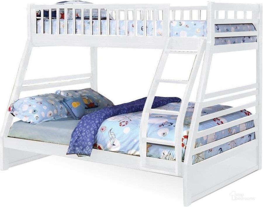 The appearance of Dakota Twin Over Full Bunk Bed In White designed by US Tamex in the transitional interior design. This white piece of furniture  was selected by 1StopBedrooms from Dakota Collection to add a touch of cosiness and style into your home. Sku: E4549614-A;E4549614-B;E4549614-C. Bed Type: Bunk Bed. Material: Wood. Product Type: Bunk Bed. Bed Size: Twin Over Full. Image1