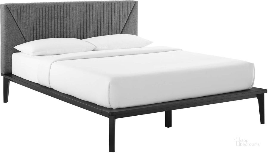 The appearance of Dakota Upholstered Queen Platform Bed In Black Gray designed by Modway in the modern / contemporary interior design. This black gray piece of furniture  was selected by 1StopBedrooms from Dakota Collection to add a touch of cosiness and style into your home. Sku: MOD-6670-BLK-GRY. Bed Type: Platform Bed. Product Type: Platform Bed. Bed Size: Queen. Material: MDF. Image1