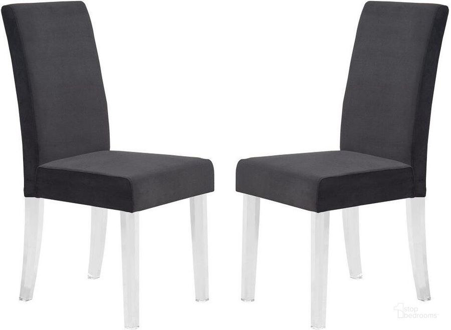 The appearance of Dalia Black Velvet Dining Chair designed by Armen Living in the modern / contemporary interior design. This black piece of furniture  was selected by 1StopBedrooms from Dalia Collection to add a touch of cosiness and style into your home. Sku: LCDACHBL. Product Type: Dining Chair. Material: Acrylic. Image1