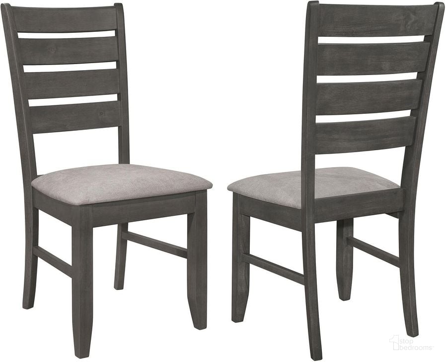 The appearance of Dalila Ladder Back Side Chair Set Of 2 Grey and Dark Grey designed by Coaster in the traditional interior design. This grey piece of furniture  was selected by 1StopBedrooms from Dalila Collection to add a touch of cosiness and style into your home. Sku: 102722GRY. Product Type: Side Chair. Material: Foam. Image1