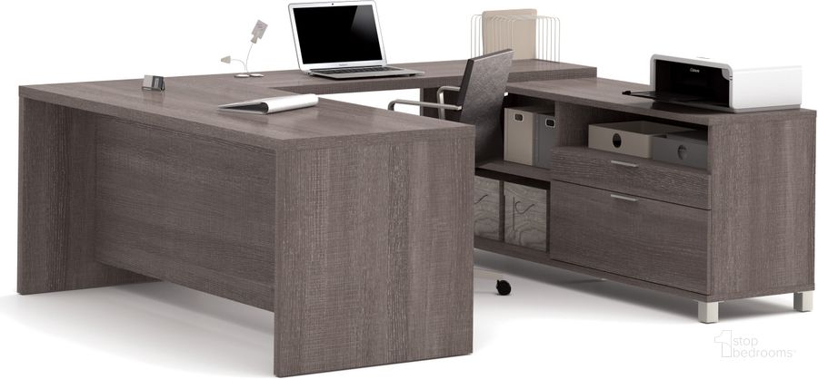 The appearance of Dalisha Gray Executive Desk 0qb2256898 designed by FineForm in the modern / contemporary interior design. This gray piece of furniture  was selected by 1StopBedrooms from Dalisha Collection to add a touch of cosiness and style into your home. Sku: 120861-47. Material: Wood. Product Type: Executive Desk. Table Top Shape: U Shape. Image1