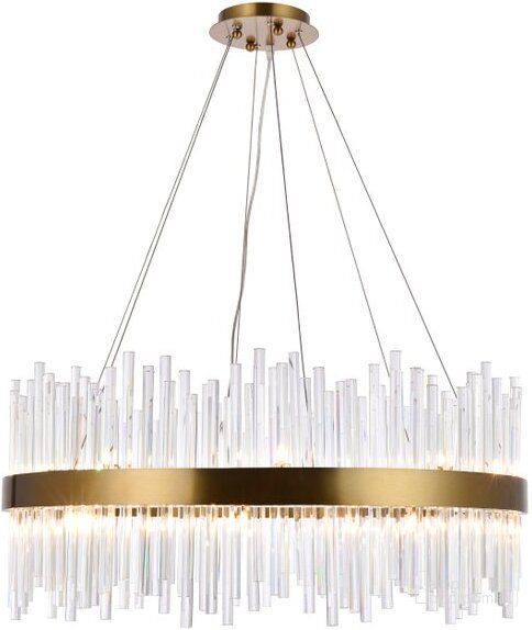 The appearance of Dallas 18 Light Gold Chandelier designed by Elegant Lighting in the modern / contemporary interior design. This gold piece of furniture  was selected by 1StopBedrooms from Dallas Collection to add a touch of cosiness and style into your home. Sku: 3000D32G. Material: Metal. Product Type: Chandelier. Image1