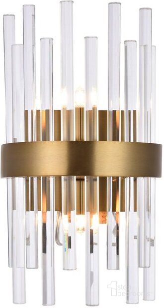 The appearance of Dallas 2 Light Gold And Clear Wall Sconce designed by Elegant Lighting in the modern / contemporary interior design. This gold piece of furniture  was selected by 1StopBedrooms from Dallas Collection to add a touch of cosiness and style into your home. Sku: 3000W8G. Material: Metal. Product Type: Wall Sconce. Image1