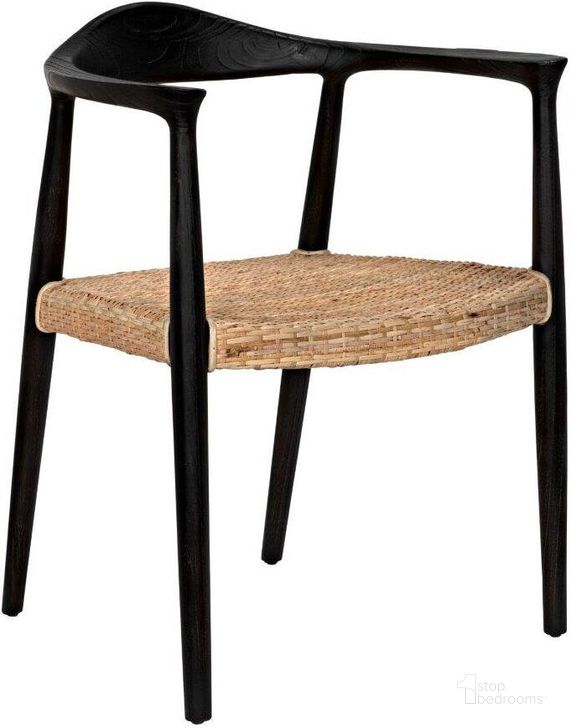 The appearance of Dallas Chair In Black Burnt With Rattan designed by Noir in the transitional interior design. This black piece of furniture  was selected by 1StopBedrooms from  to add a touch of cosiness and style into your home. Sku: AE-36BB. Product Type: Dining Chair. Material: Rattan. Image1