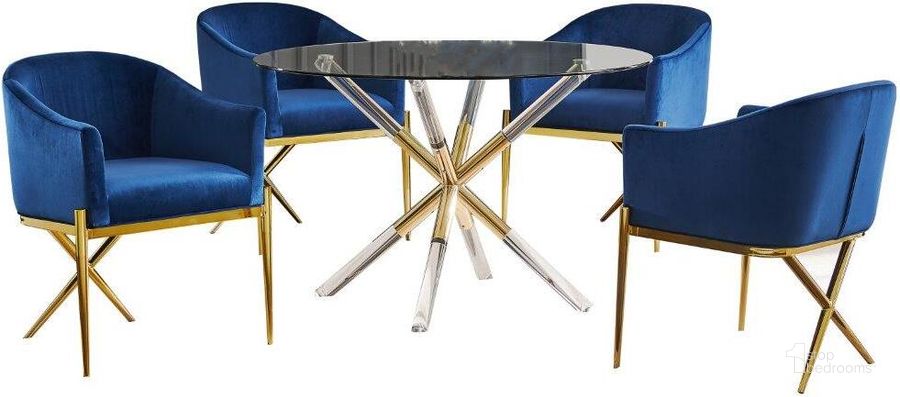 The appearance of Dalton 5 Piece Round Dining Set In Navy designed by Best Master Furniture in the modern / contemporary interior design. This navy piece of furniture  was selected by 1StopBedrooms from Dalton Collection to add a touch of cosiness and style into your home. Sku: YF20RON5. Product Type: Dining Room Set. Material: Velvet. Image1