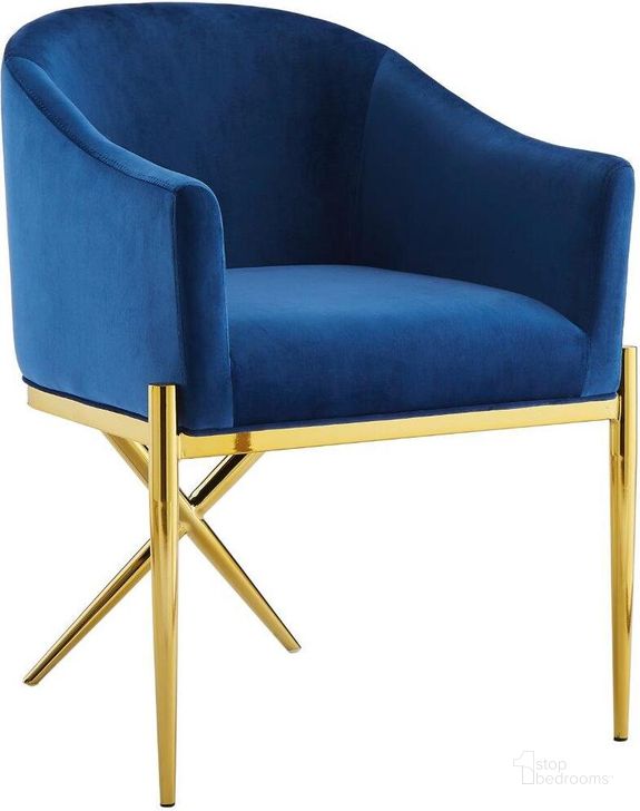 The appearance of Dalton Navy Velvet Side Chairs In Gold designed by Best Master Furniture in the modern / contemporary interior design. This navy/gold piece of furniture  was selected by 1StopBedrooms from Dalton Collection to add a touch of cosiness and style into your home. Sku: YF20VNC. Product Type: Side Chair. Material: Velvet. Image1