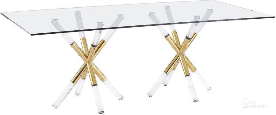 The appearance of Dalton Rectangular Glass Gold Dining Table designed by Best Master Furniture in the modern / contemporary interior design. This gold piece of furniture  was selected by 1StopBedrooms from Dalton Collection to add a touch of cosiness and style into your home. Sku: YF20T. Table Base Style: Trestle. Material: Glass. Product Type: Dining Table. Table Top Shape: Rectangular. Size: 84". Image1