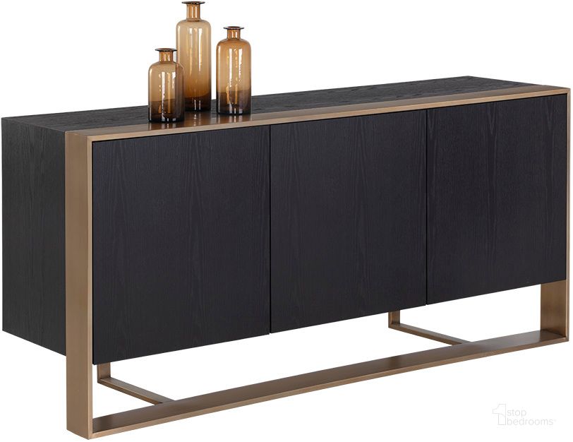 The appearance of Dalton Sideboard In Antique Brass And Black designed by Sunpan in the modern / contemporary interior design. This antique brass piece of furniture  was selected by 1StopBedrooms from Dalton Collection to add a touch of cosiness and style into your home. Sku: 107056. Material: Wood. Product Type: Sideboard. Image1
