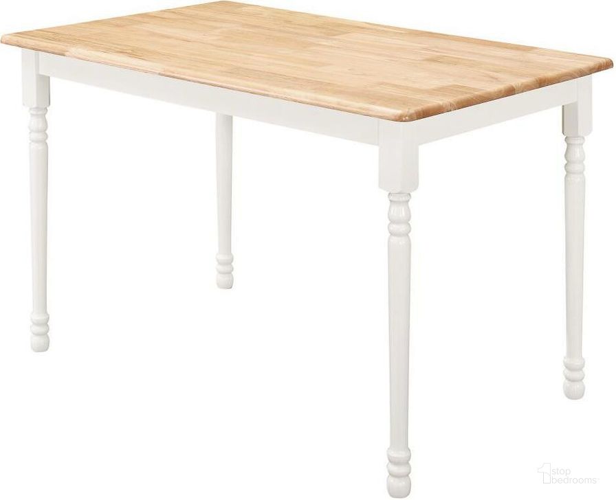 The appearance of Damen Natural/White Rectangular Leg Dining Table designed by Coaster in the country / farmhouse interior design. This white piece of furniture  was selected by 1StopBedrooms from Damen Collection to add a touch of cosiness and style into your home. Sku: 4147. Material: Wood. Product Type: Leg Table. Table Top Shape: Rectangular. Image1