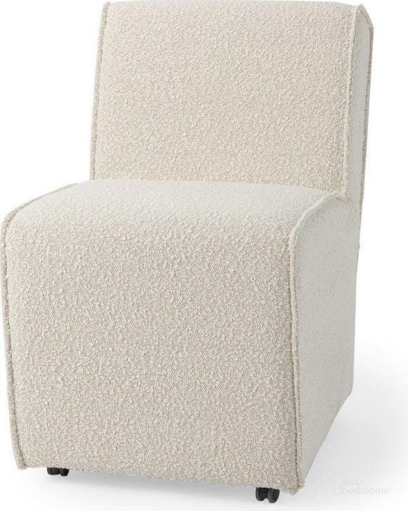The appearance of Damon Fully Upholstered Cream-Toned Fabric Dining Chair Set of 2 On Casters 69615 designed by Mercana in the coastal interior design. This beige piece of furniture  was selected by 1StopBedrooms from Damon Collection to add a touch of cosiness and style into your home. Sku: 69615. Material: Fabric. Product Type: Dining Chair. Image1