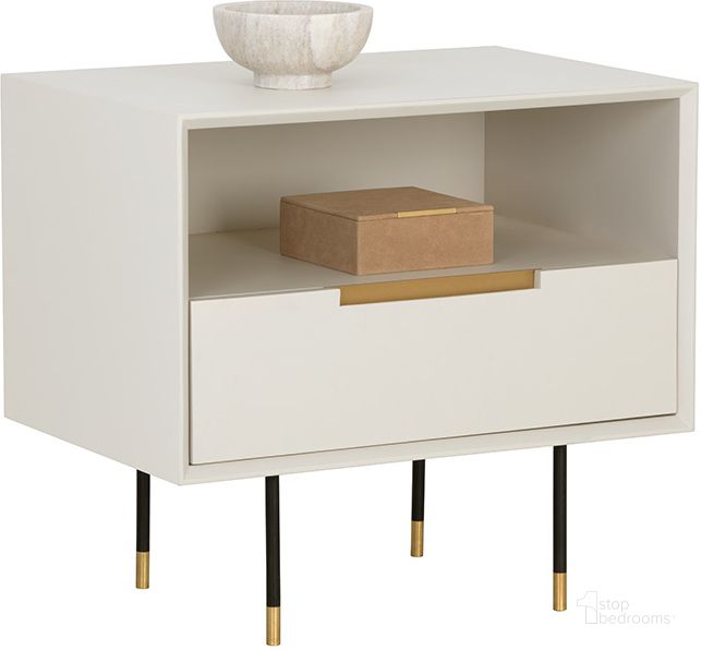 The appearance of Danbury Nightstand In Modern Cream designed by Sunpan in the transitional interior design. This cream piece of furniture  was selected by 1StopBedrooms from Danbury Collection to add a touch of cosiness and style into your home. Sku: 109760. Material: Wood. Product Type: Nightstand. Image1
