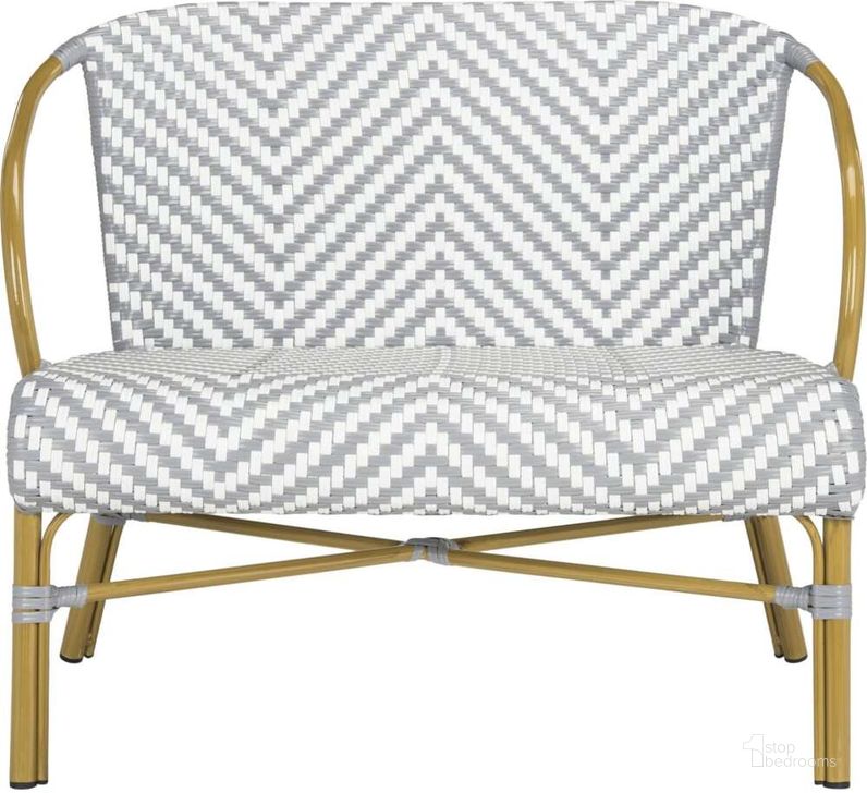 The appearance of Dandra Grey and White Herringbone Rattan Settee designed by Safavieh in the modern / contemporary interior design. This grey/white piece of furniture  was selected by 1StopBedrooms from Dandra Collection to add a touch of cosiness and style into your home. Sku: PAT4016B. Product Type: Loveseat. Material: Aluminium. Image1