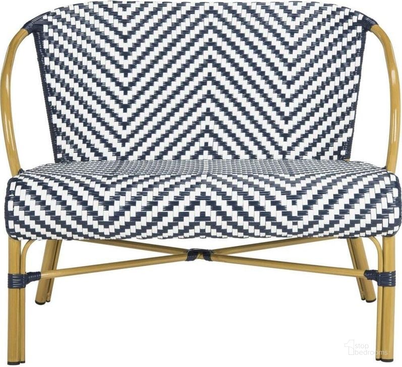 The appearance of Dandra Navy and White Herringbone Rattan Settee designed by Safavieh in the modern / contemporary interior design. This white navy piece of furniture  was selected by 1StopBedrooms from Dandra Collection to add a touch of cosiness and style into your home. Sku: PAT4016A. Product Type: Loveseat. Material: Aluminium. Image1