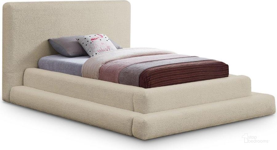 The appearance of Dane Teddy Fabric Twin Bed In Beige designed by Meridian in the modern / contemporary interior design. This beige piece of furniture  was selected by 1StopBedrooms from Dane Collection to add a touch of cosiness and style into your home. Sku: DaneBeige-T-1;DaneBeige-T-2;DaneBeige-T-3. Material: Wood. Product Type: Bed. Bed Size: Twin. Image1