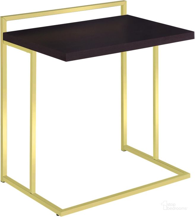 The appearance of Dani Rectangular Snack Table with Metal Base In Cappuccino/Matte Brass designed by Coaster in the modern / contemporary interior design. This cappuccino/matte brass piece of furniture  was selected by 1StopBedrooms from Dani Collection to add a touch of cosiness and style into your home. Sku: 936121. Material: Wood. Product Type: Snack Table. Image1