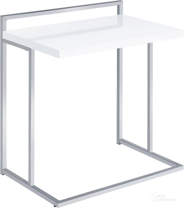 The appearance of Dani Rectangular Snack Table with Metal Base In White High Gloss/Chrome designed by Coaster in the modern / contemporary interior design. This white high gloss/chrome piece of furniture  was selected by 1StopBedrooms from Dani Collection to add a touch of cosiness and style into your home. Sku: 936118. Material: Wood. Product Type: Snack Table. Image1