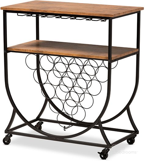 The appearance of Dania Antique Vintage Industrial Black Metal and Walnut Finished Wood Mobile Wine Bar Cart designed by Baxton Studio in the rustic / southwestern interior design. This black walnut piece of furniture  was selected by 1StopBedrooms from Dania Collection to add a touch of cosiness and style into your home. Sku: SR192045-Rustic Brown/Black-Cart. Material: MDF. Product Type: Bar Cart. Image1