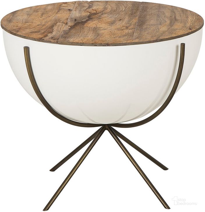 The appearance of Danica 24 Inch Bowl Side Table In Ivory and White designed by Sonder Living in the modern / contemporary interior design. This ivory and white piece of furniture  was selected by 1StopBedrooms from Danica Collection to add a touch of cosiness and style into your home. Sku: FG0701279. Material: Glass. Product Type: Side Table. Image1