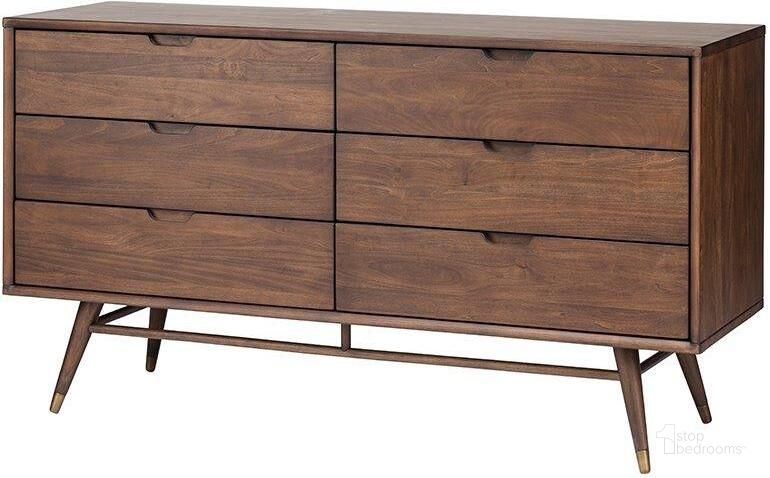 The appearance of Daniel Walnut Wood Dresser Cabinet designed by Nuevo in the modern / contemporary interior design. This brown piece of furniture  was selected by 1StopBedrooms from Daniel Collection to add a touch of cosiness and style into your home. Sku: HGST109. Material: Wood. Product Type: Dresser. Image1