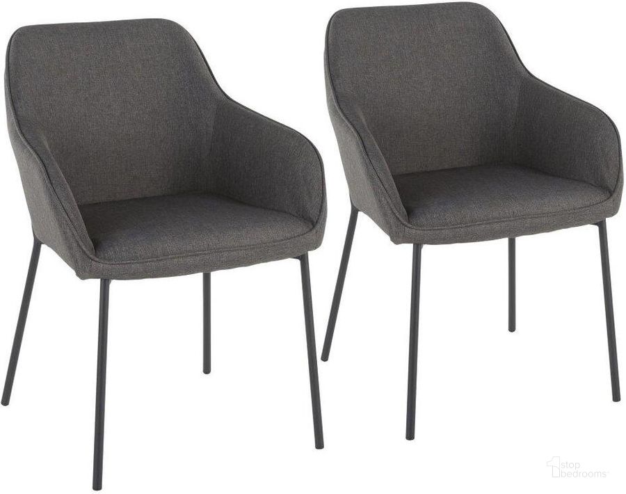 The appearance of Daniella Contemporary Dining Chair In Black Metal And Charcoal Fabric - Set Of 2 designed by Lumisource in the modern / contemporary interior design. This black piece of furniture  was selected by 1StopBedrooms from Daniella Collection to add a touch of cosiness and style into your home. Sku: DC-DANIELLA BKCHAR2. Material: Fabric. Product Type: Dining Chair. Image1