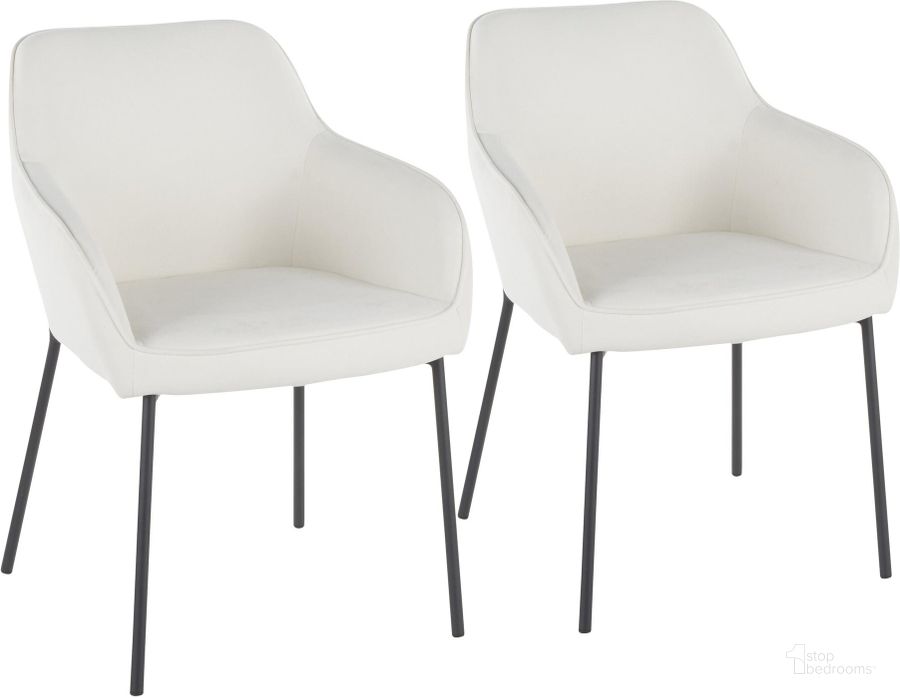 The appearance of Daniella Contemporary Dining Chair In Black Metal And Cream Fabric - Set Of 2 designed by Lumisource in the modern / contemporary interior design. This black piece of furniture  was selected by 1StopBedrooms from Daniella Collection to add a touch of cosiness and style into your home. Sku: DC-DANIELLA BKCR2. Material: Fabric. Product Type: Dining Chair. Image1