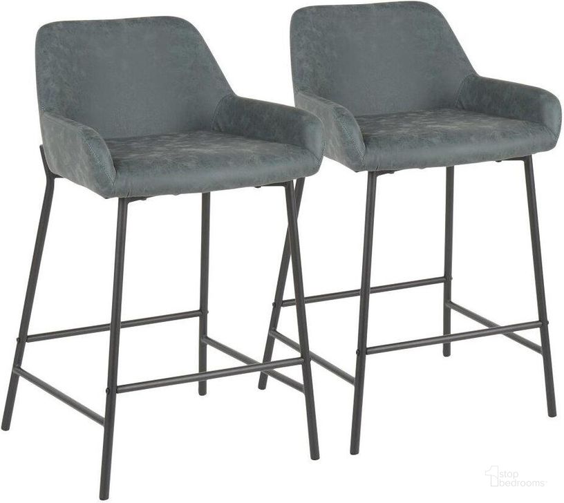 The appearance of Daniella Industrial Counter Stool In Black Metal And Green Faux Leather - Set Of 2 designed by Lumisource in the industrial interior design. This black/green piece of furniture  was selected by 1StopBedrooms from Daniella Collection to add a touch of cosiness and style into your home. Sku: B24-DNLA BKGN2. Product Type: Barstool. Material: PU. Image1