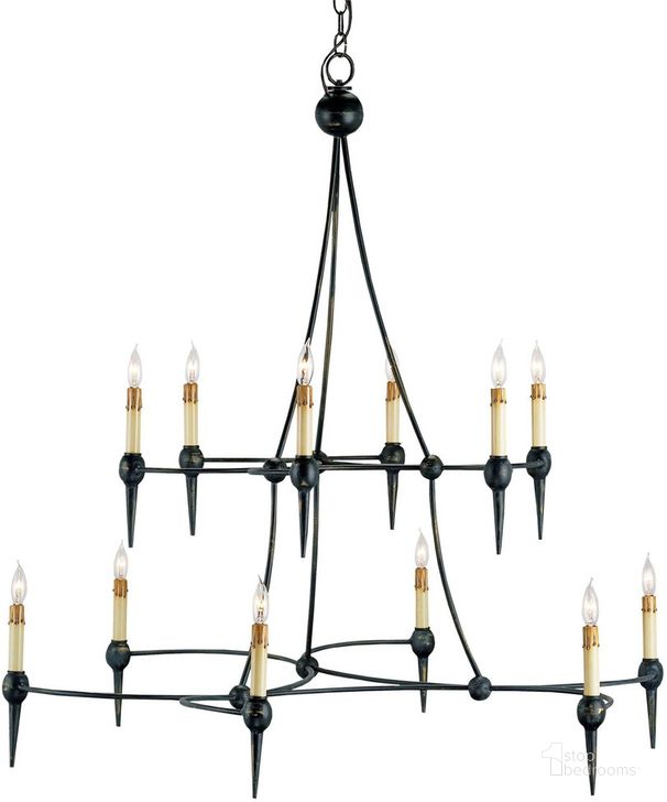 The appearance of Danielli Black Chandelier designed by Currey & Company in the modern / contemporary interior design. This black piece of furniture  was selected by 1StopBedrooms from  to add a touch of cosiness and style into your home. Sku: 9157. Product Type: Chandelier. Material: Iron.