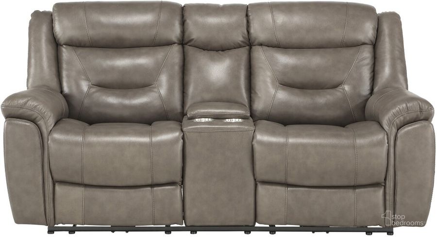 The appearance of Danio Brownish Gray Leather Kennett Power Double Reclining Loveseat With Console And Power Headrests designed by Homelegance in the modern / contemporary interior design. This gray piece of furniture  was selected by 1StopBedrooms from Danio Collection to add a touch of cosiness and style into your home. Sku: 9528BRG-2PWH. Material: Wood. Product Type: Reclining Loveseat. Image1