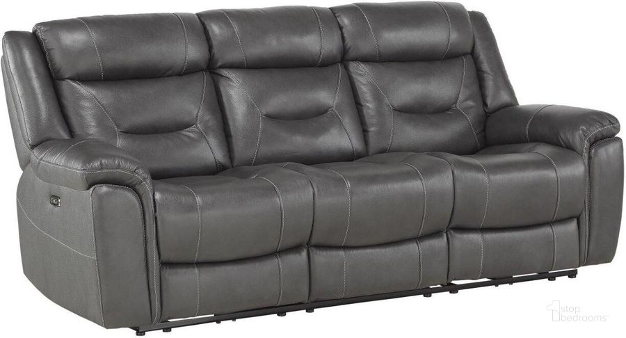 The appearance of Danio Dark Gray Kennett Power Double Reclining Sofa With Power Headrest designed by Homelegance in the modern / contemporary interior design. This gray piece of furniture  was selected by 1StopBedrooms from Danio Collection to add a touch of cosiness and style into your home. Sku: 9528DGY-3PWH. Material: Wood. Product Type: Sofa. Image1