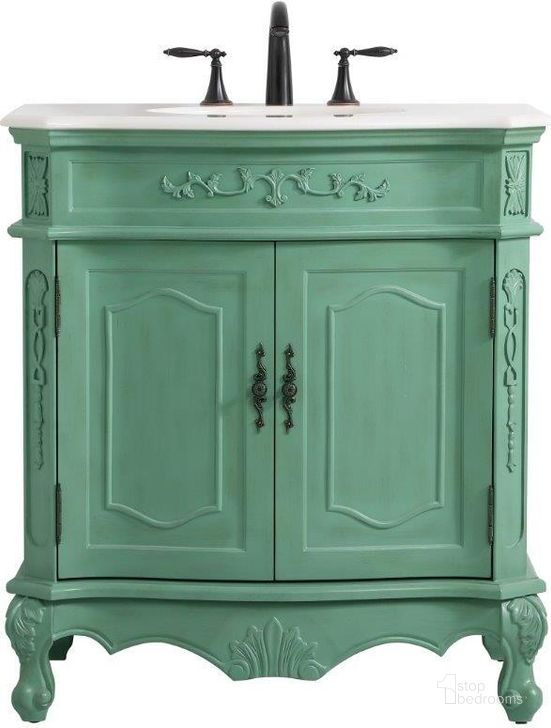 The appearance of Danville 32 Inch Single Bathroom Vanity In Vintage Mint designed by Elegant Lighting in the traditional interior design. This mint piece of furniture  was selected by 1StopBedrooms from Danville Collection to add a touch of cosiness and style into your home. Sku: VF10132VM. Material: Wood. Product Type: Bathroom Vanity. Image1