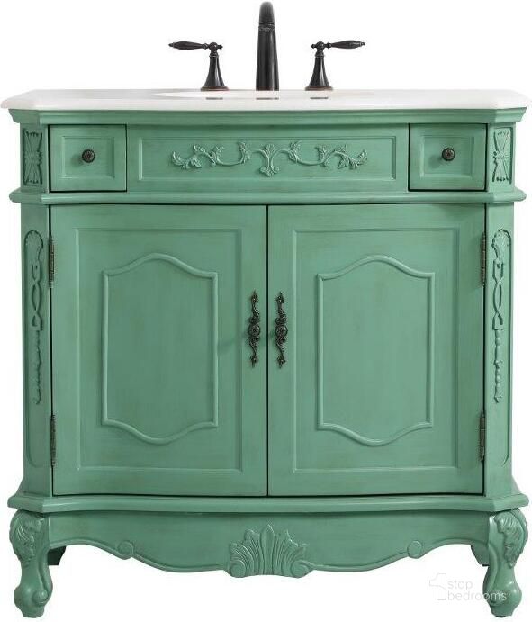 The appearance of Danville 36 Inch Single Bathroom Vanity In Vintage Mint designed by Elegant Lighting in the traditional interior design. This mint piece of furniture  was selected by 1StopBedrooms from Danville Collection to add a touch of cosiness and style into your home. Sku: VF10136VM. Material: Wood. Product Type: Bathroom Vanity. Image1