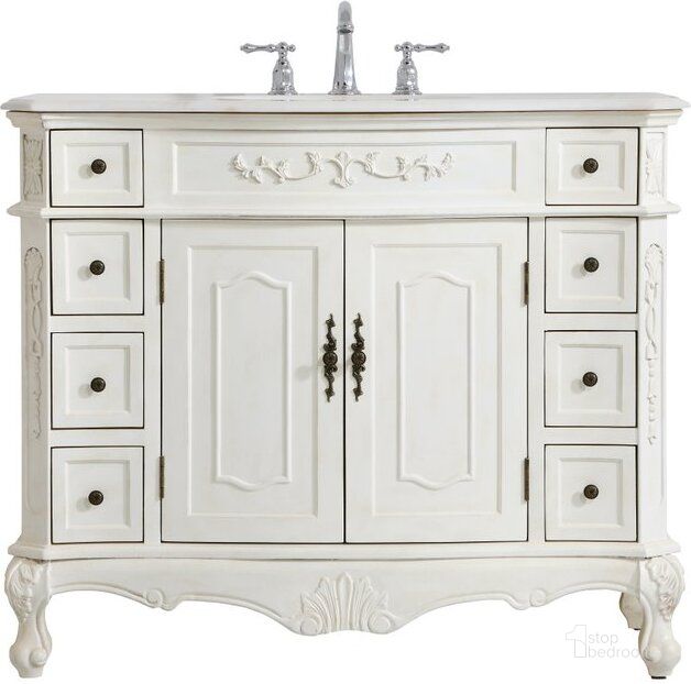 The appearance of Danville 42 Inch Single Bathroom Vanity In Antique White designed by Elegant Lighting in the traditional interior design. This antique white piece of furniture  was selected by 1StopBedrooms from Danville Collection to add a touch of cosiness and style into your home. Sku: VF10142AW. Product Type: Bathroom Vanity. Image1