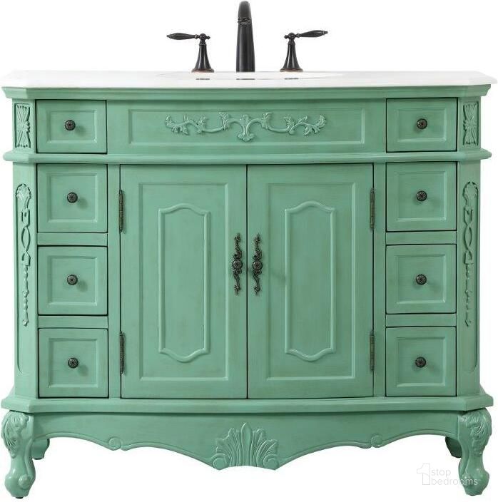 The appearance of Danville 42 Inch Single Bathroom Vanity In Vintage Mint designed by Elegant Lighting in the traditional interior design. This mint piece of furniture  was selected by 1StopBedrooms from Danville Collection to add a touch of cosiness and style into your home. Sku: VF10142VM. Material: Wood. Product Type: Bathroom Vanity. Image1