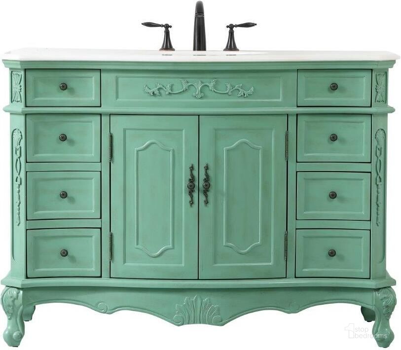 The appearance of Danville 48 Inch Single Bathroom Vanity In Vintage Mint designed by Elegant Lighting in the traditional interior design. This mint piece of furniture  was selected by 1StopBedrooms from Danville Collection to add a touch of cosiness and style into your home. Sku: VF10148VM. Material: Wood. Product Type: Bathroom Vanity. Image1
