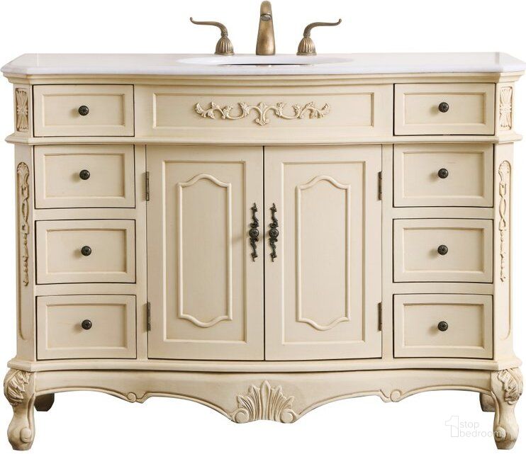 The appearance of Danville 48 Inch Single Bathroom Vanity Set In Light Antique Beige designed by Elegant Lighting in the traditional interior design. This light beige piece of furniture  was selected by 1StopBedrooms from Danville Collection to add a touch of cosiness and style into your home. Sku: VF10148LT. Product Type: Bathroom Vanity. Image1