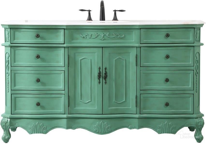 The appearance of Danville 60 Inch Single Bathroom Vanity In Vintage Mint designed by Elegant Lighting in the traditional interior design. This mint piece of furniture  was selected by 1StopBedrooms from Danville Collection to add a touch of cosiness and style into your home. Sku: VF10160VM. Material: Wood. Product Type: Bathroom Vanity. Image1